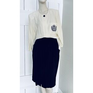 Michael Blair Sheath Midi Career Black White Dress Womens 5/6 Vintage 80s Pocket